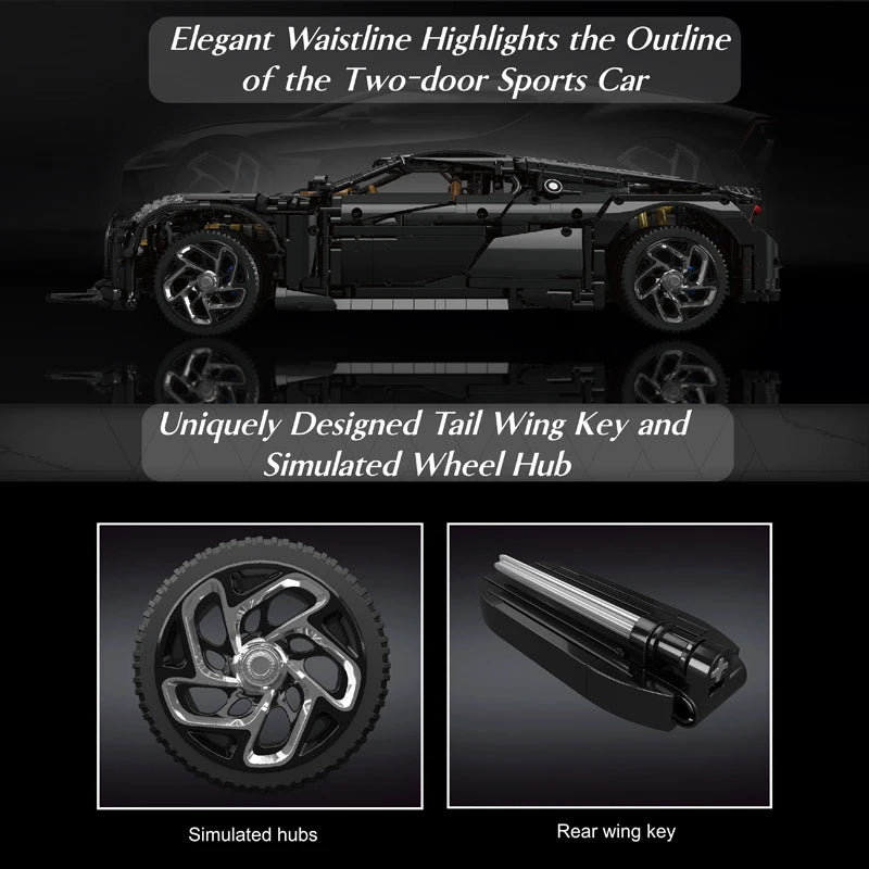 Mould King 13163 Technical Car Toys The MOC Black La Voiture Noire Building Block Assembly Sport Car Brick Kids Christmas Gift