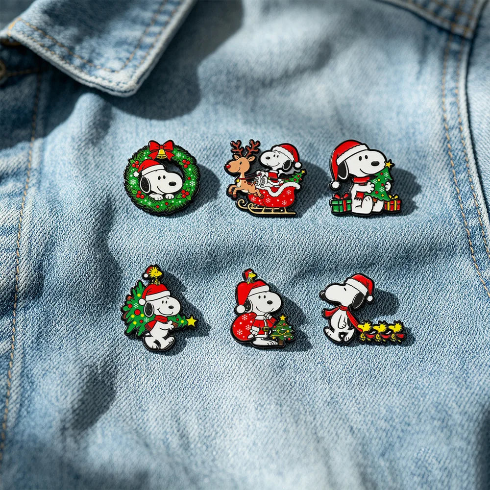 6Pcs Cute Puppy Christmas Enamel Pins Santa Tree White Dog Animal Brooch Puppy Lapel Badge For Backpack Hat Xmas Holiday Gift