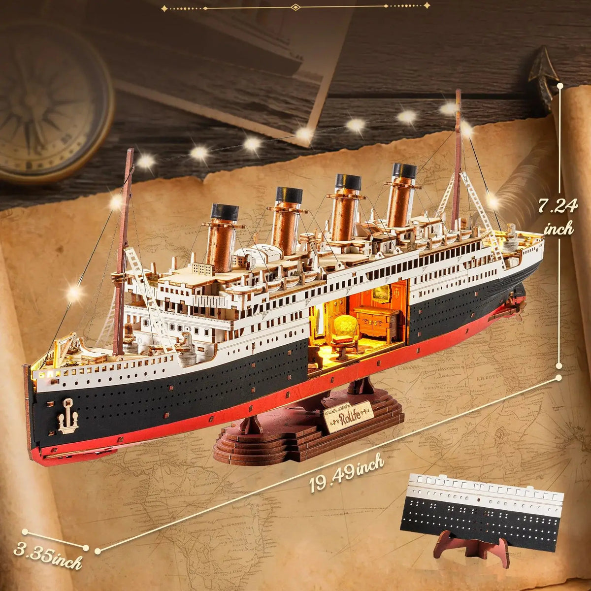 Rolife Wooden 3D Puzzle 1912Eternal Atlantic Voyager Building Model Kit 433PCS Puzzle Toys Craft Kits Gift for Adult Kid Teen