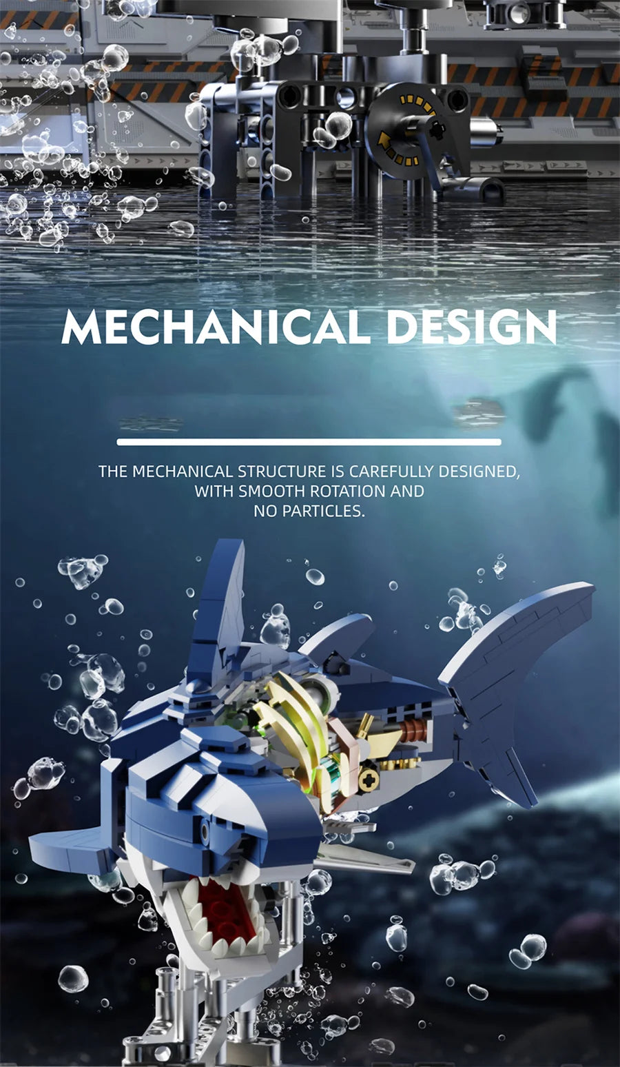 Mechanical Shark Building Set, Sea Life Crocodile Parrot Mantis Frog Manta Ray Building Blocks Light, Animal Toys Gift for Kid