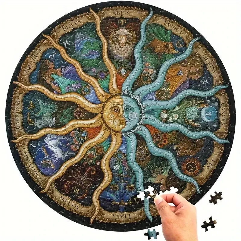 Adult Round Puzzle 1000 Pieces 12 constellations Challenge Games Learning Educational Puzzle Toys Moon Puzzle Space Flat Puzzle