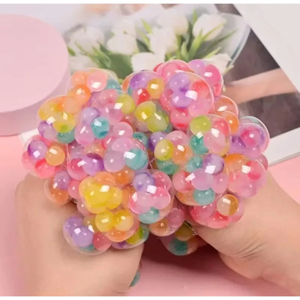 1‑Pack Creative Breathable Grape Stress Ball, 3‑Color Beads Filled Squeeze Fidget Toy for Adult Anxiety and Stress Relief