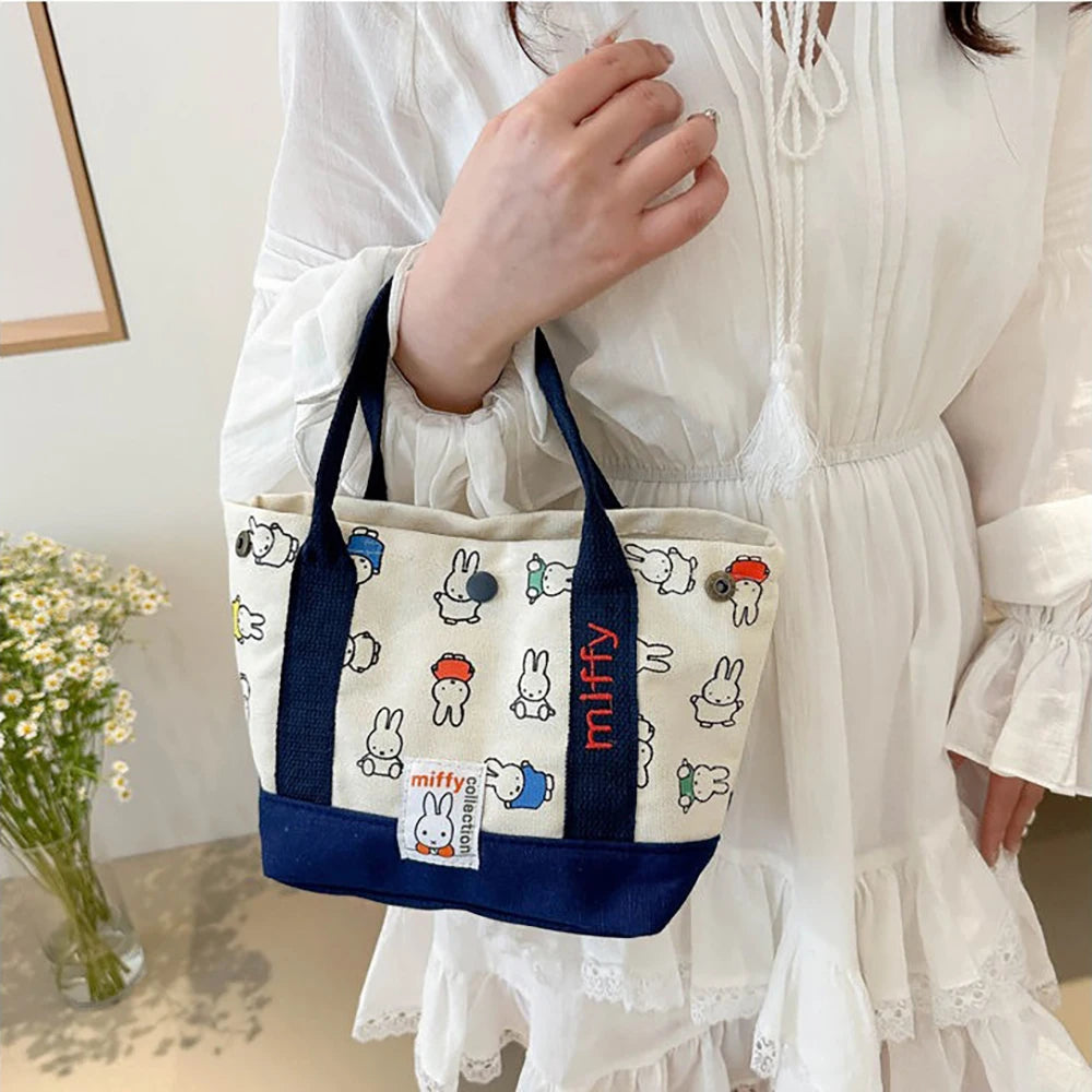 Miffy Kawaii Cartoon Rabbit Canvas Embroidery Handbag Bento Multifunctional Storage Bag Girl Gift Fashion Cute