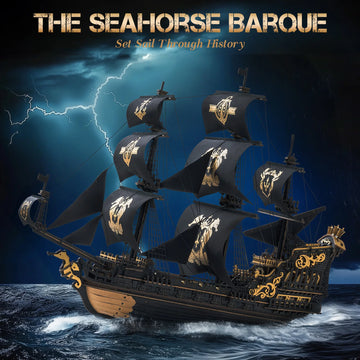 ROKR Seahorse Barque Wooden 3D Puzzle 1:100 Scale DIY Sailboat Model Building Kit 603 Pieces Brain Teasers Jigsaw Toy for Adults Boys
