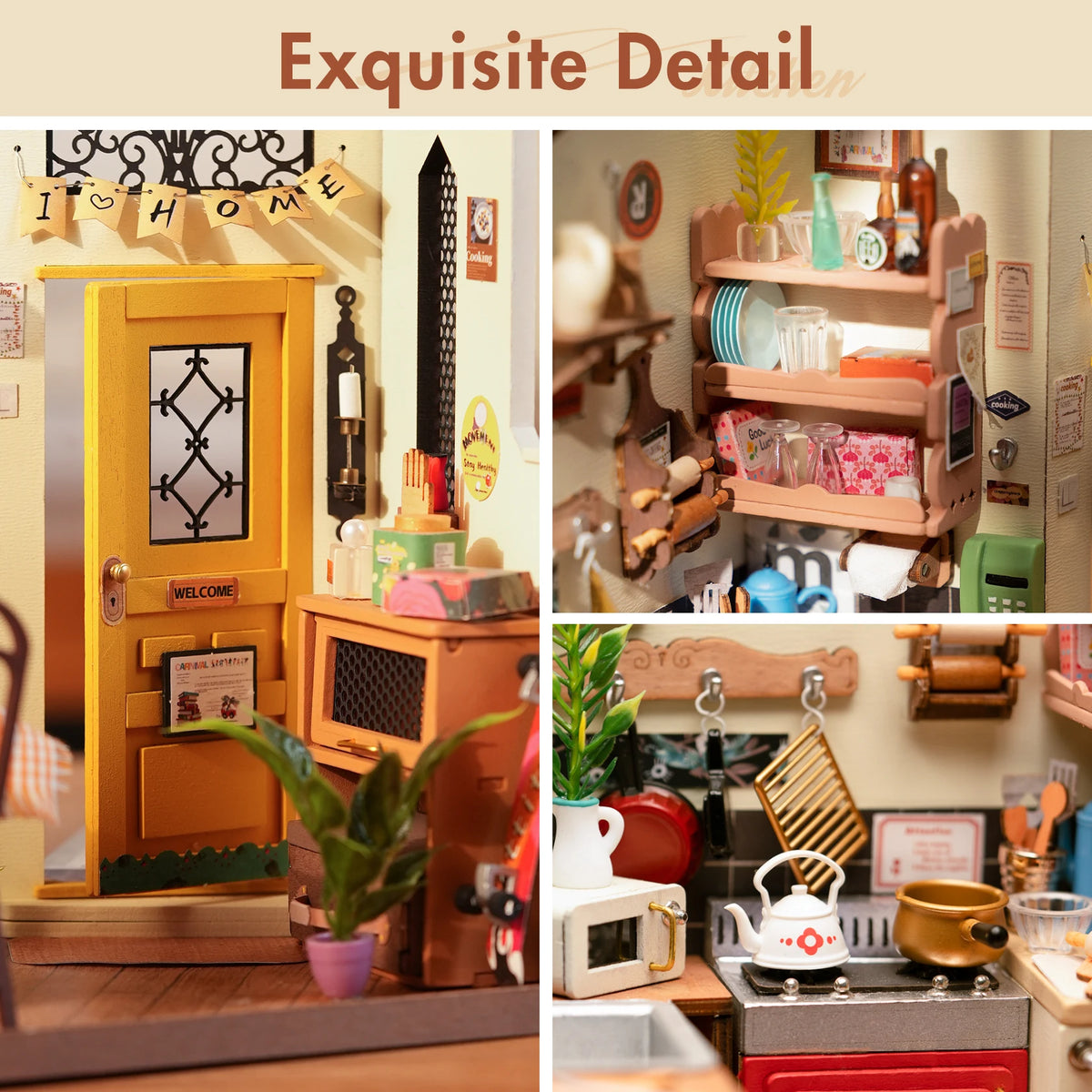 Rolife DIY Miniature House Kit Cozy Kitchen 3D Wooden Puzzle Dollhouse Building Model Kit for Home Decor Gift for Adults Friends