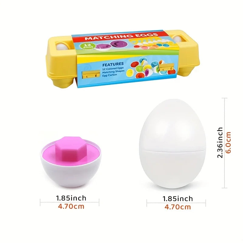 6/12pcs Color and Shape Matching Toys, Simulated Egg Shapes with Storage Box - Geometric Shape & Color Learning Toy Set for Kids