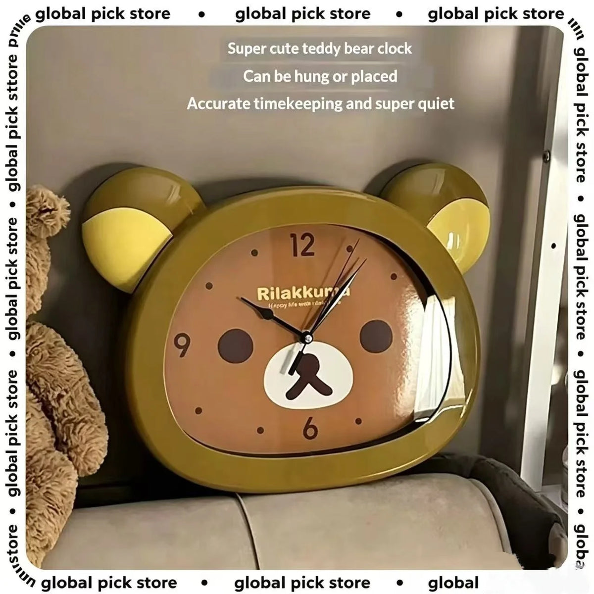 Cute  Anime Rilakkuma Peripheral Wall Clock Alarm Clock  Bedroom Sweeping Second Quartz Clock Cartoon Silent Clock Living Room