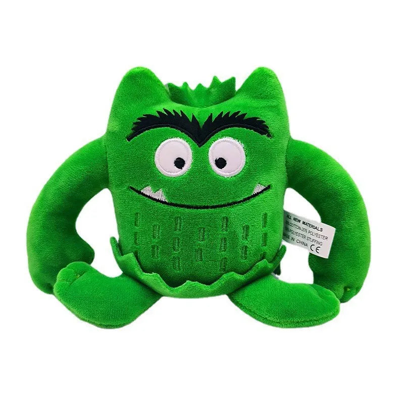 High-quality set of 6 plush toys of emotional little monsters. Colorful cartoon monster soft dolls. Children's festival gifts.