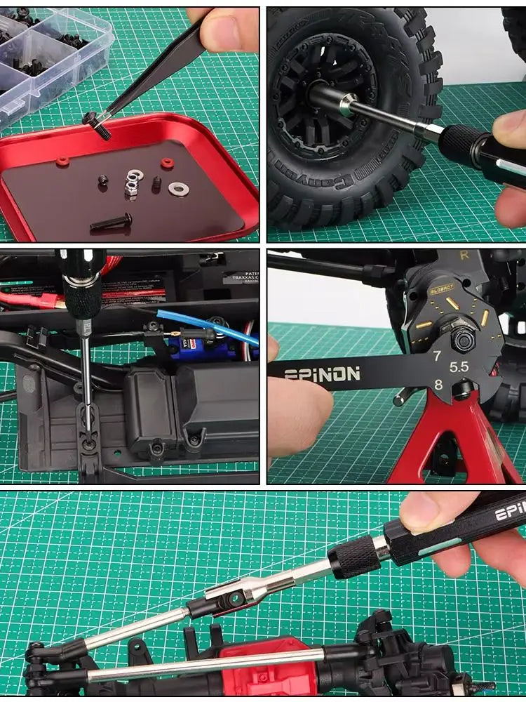 EPINON RC Car Repair Work Stand Repair Tool Set 360 Degree Rotation and 520 Pcs RC Screws Kit and RC Screwdrivers and Screws Pallet for 1/8 1/10 1/12 1/16 1/18 RC Car Crawler Truck Buggy
