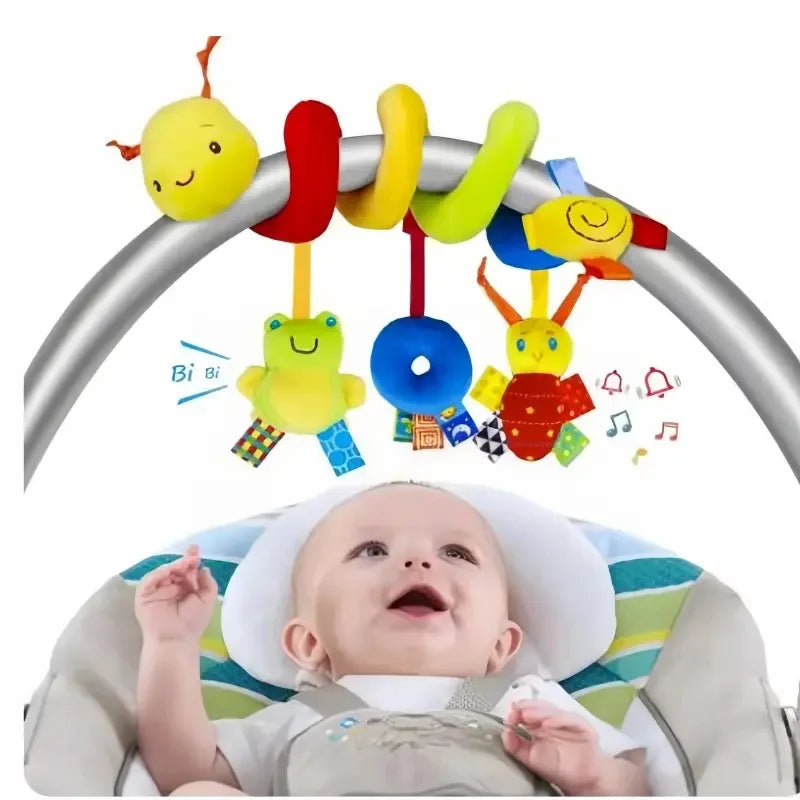 Baby Hanging Car Seat Toys Plush Activity Hanging Stroller Toys with BB Squeaker and Rattles For Newborn Travel Activity Toy