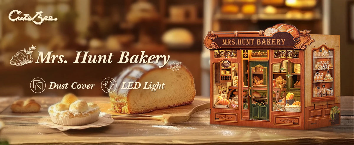 Original CUTEBEE 216pcs Mrs.Hunt Bakery Book Nook Kit DIY Miniature House Bakery Dessert Shop Dollhouse Booknook for Adults Tiny House Bookshelf Decor 3D Wooden Puzzle DIY Craft Gifts for Family Friends book nook para montar
