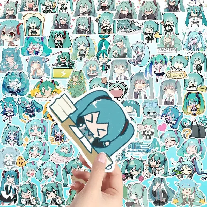 100PCS Kawaii HatsuneMiku Stickers Cute Cartoon Decals Journaling Stationery Phone Case Laptop Waterproof  Sticker Pack Toys