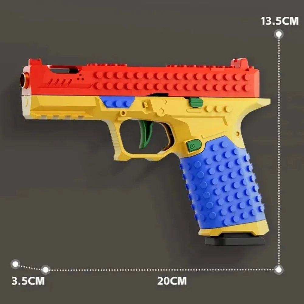 Continuous Firing Building Block Toy Gun Shell Throwing  Airsoft Blowback Empty Hanging Pistol Outdoor CS Weapon for Boys Adult