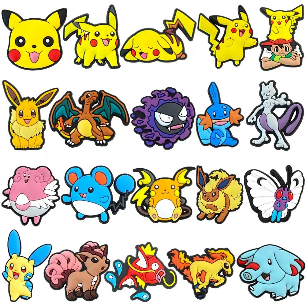 Hot 9-47pcs Pocket Monster Shoes Charms PVC Cartoon Shoe Decoration Accessories Clog Sandals Buckle Friends Gift Fast Delievery