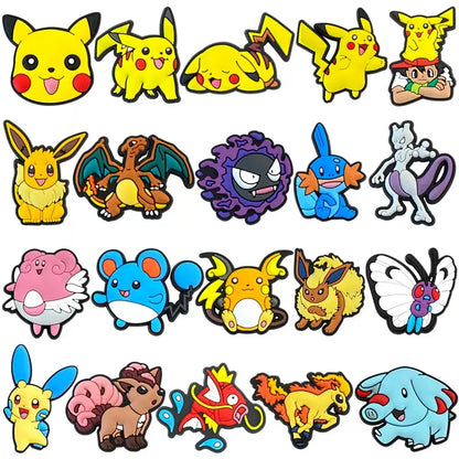 Hot 9-47pcs Pocket Monster Shoes Charms PVC Cartoon Shoe Decoration Accessories Clog Sandals Buckle Friends Gift Fast Delievery