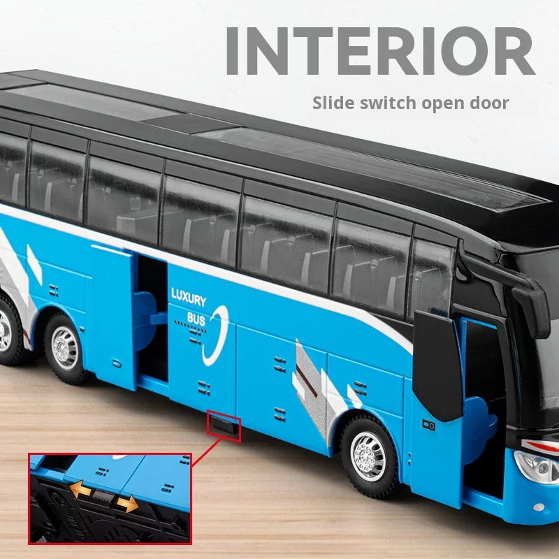 1:30 Realic Alloy Luxury Bus Simulation Tourist Bus Original Car Paint Model Car Sound and Light Durable Boys' Gift