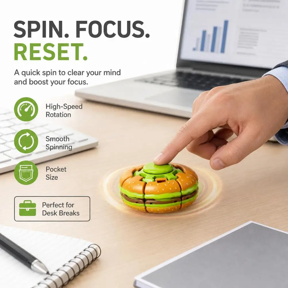 Burger Fidget Spinner Toy 3D Hamburger Press Bubble Gyro Ball Decompression Stress Relief Toy for Adults