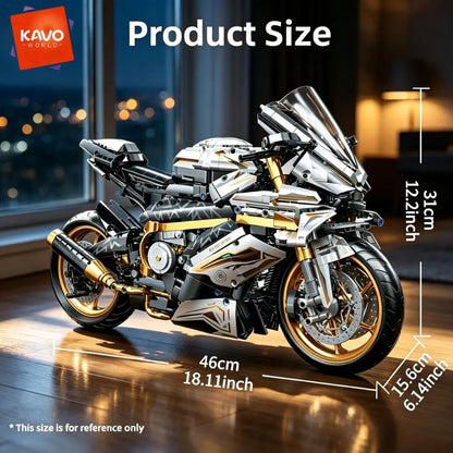 KAVOWORLD 1:5 Large Scale Sport Motorcycle Building Bricks Set 2078pcs DIY Motorbike Construction Model Kit Movable Steering Front Rear Suspension Simulation Chain Drive Home Decor Christmas Birthday Holiday Gift for Teens Me