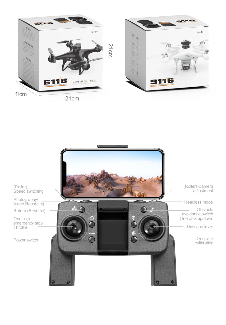 2026 Newest S116 MAX Brushless RC Drone with Dual Camera, WiFi FPV, Optical Flow Positioning, 360 Obstacle Avoidance, One Key Takeoff Landing, Altitude Hold, Foldable, Carry Bag Included, Long Flight Time, Gift for Adults