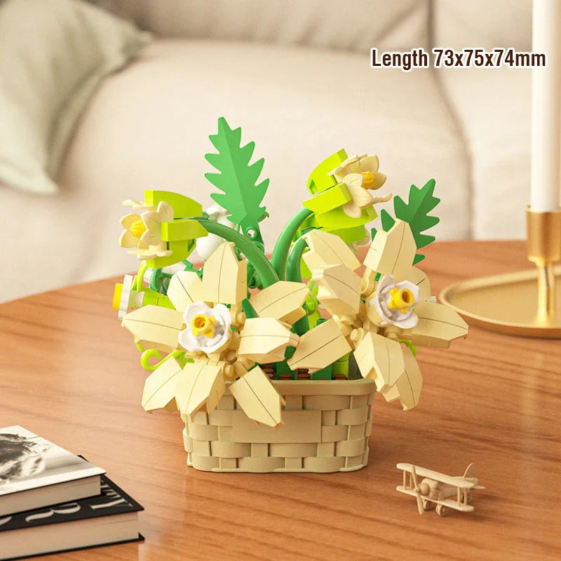 DIY MOC Potted Rose Sunflower Plants Succulents Bonsai Tree Gardens Romantic Building Blocks Model Bricks Kid Sets Kits Toy Girl