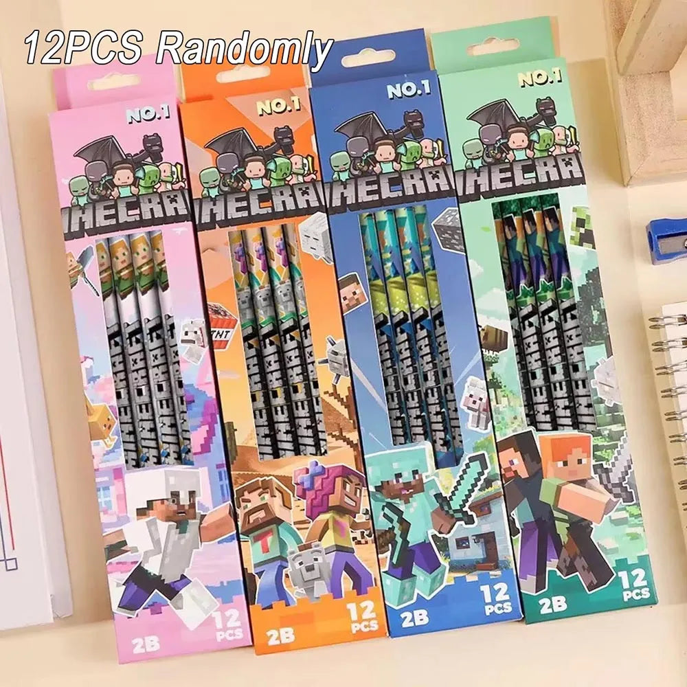 12Pcs Pencil High Appearance Level My World 2B Pencil Special Wood Pen Stationery Birthday Gift for Boy Girl