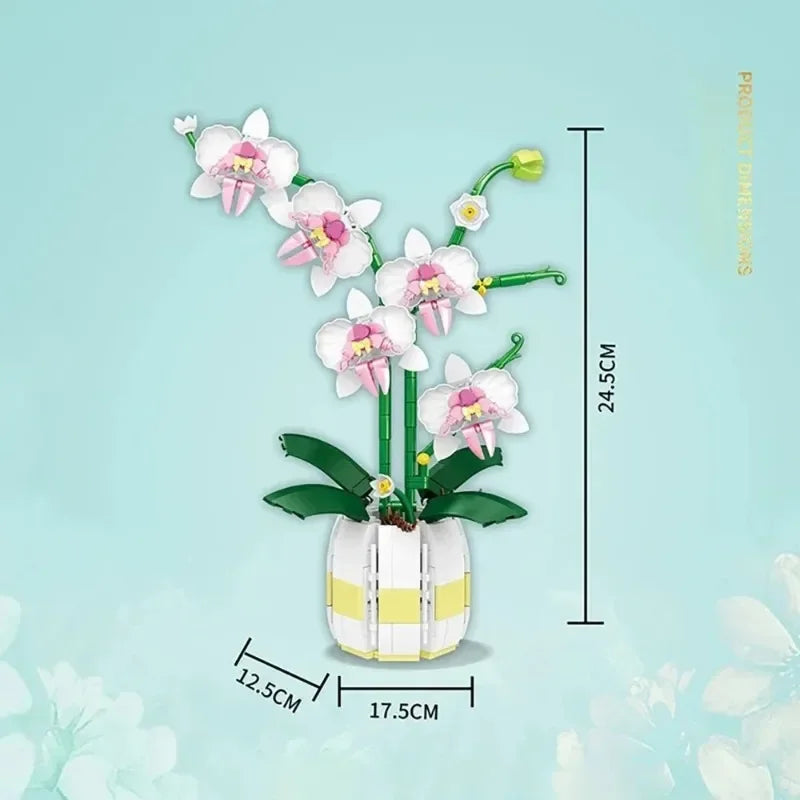 Orchid Building Blocks Flowers Bouquet Bonsai Plant Model Ornament Exquisite DIY Home Decorations Valentines Adult Child's Gifts