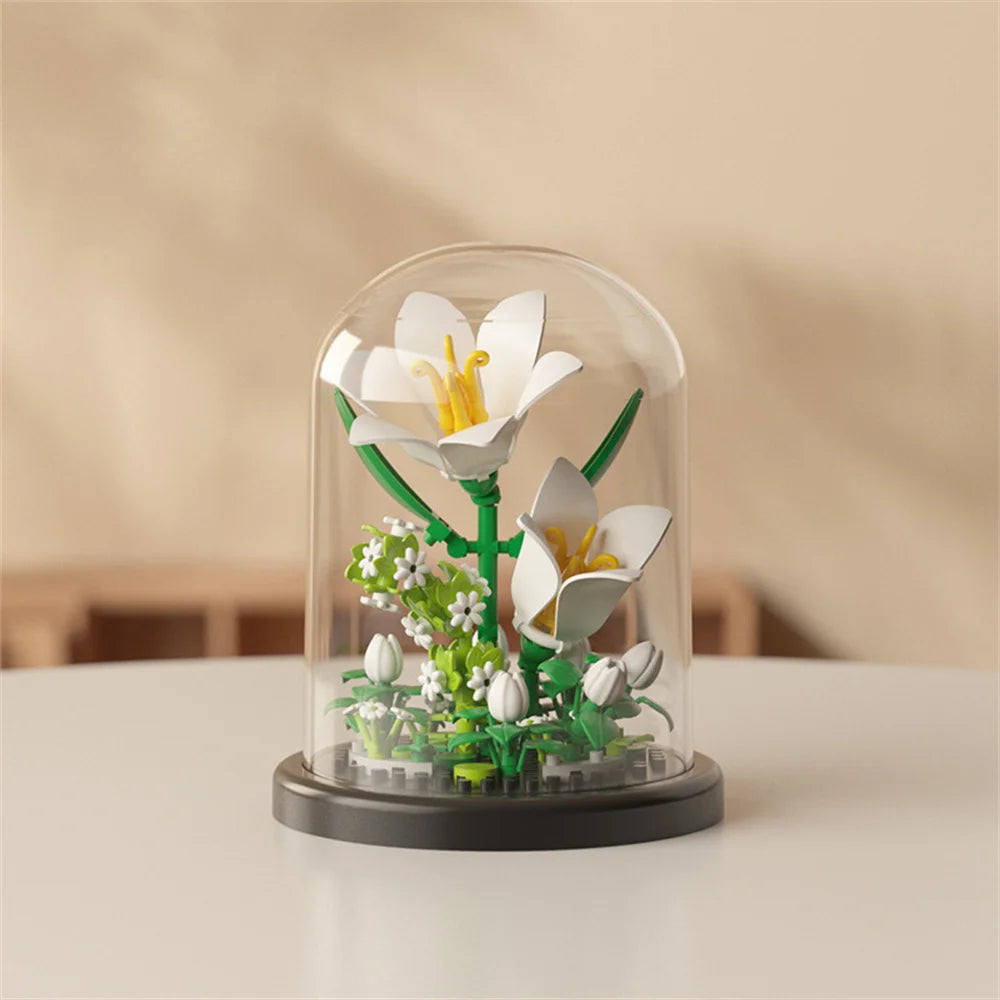 Eternal Flower Bouquet Bonsai Potted Plant Micro Building Blocks Model Home Decoration Toy For Kid Birthday Gift