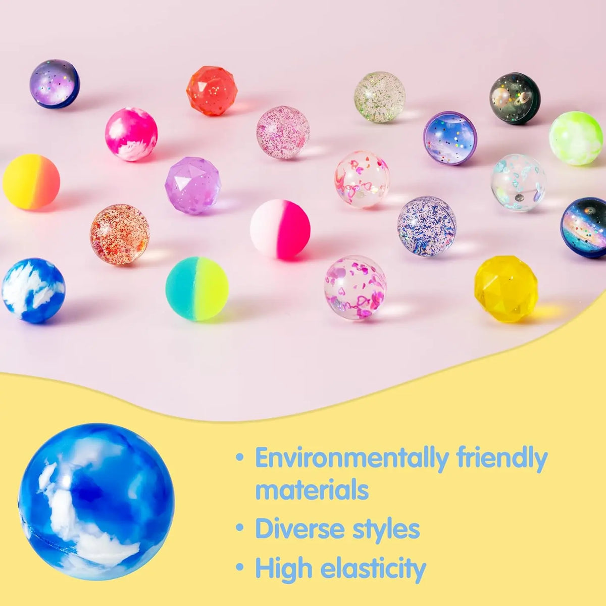 JOYFY 24 PCS Multistyle Bouncy Balls 6 Styles 32mm Assorted Bouncy Balls Bulk for Kids Party Favors Chirstmas Birthdays Gifts