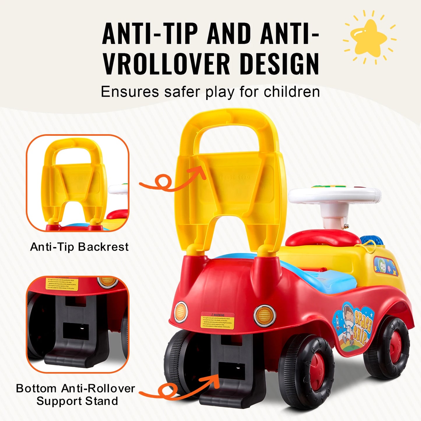 SucceBuy Toddler Ride On Push Car Sit to Stand Kids Ride On Toy Car W/ Music Steering Wheel   Seat Storage for Toddlers Ages 1-3