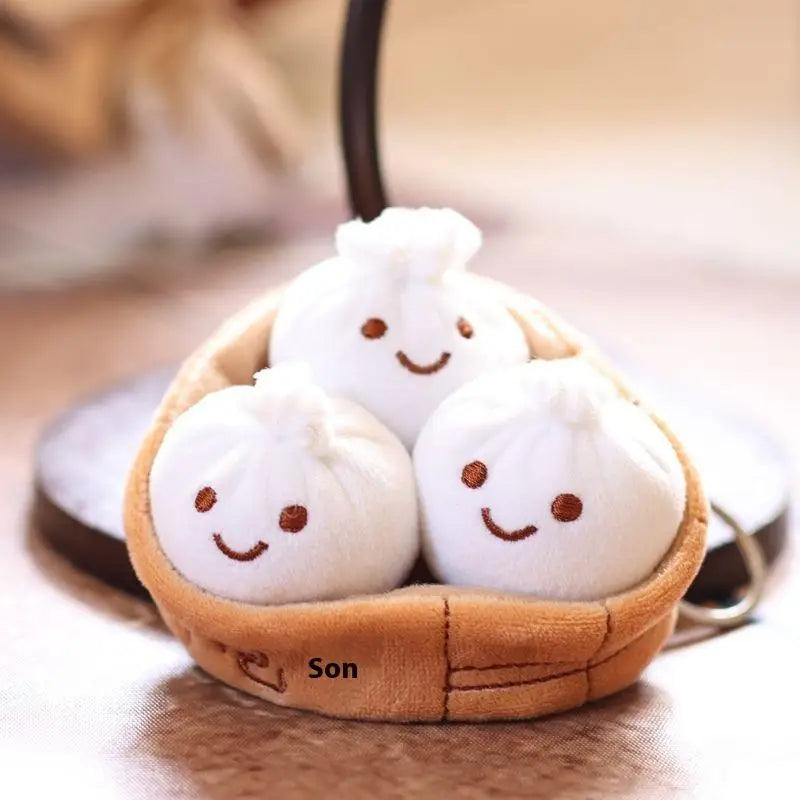 Steamed Bun Plush Keychain Cute Xiaolongbao Plush Toy Doll Bag Charm Keyring Mini Plushie Food Plush Doll Gift for Kids