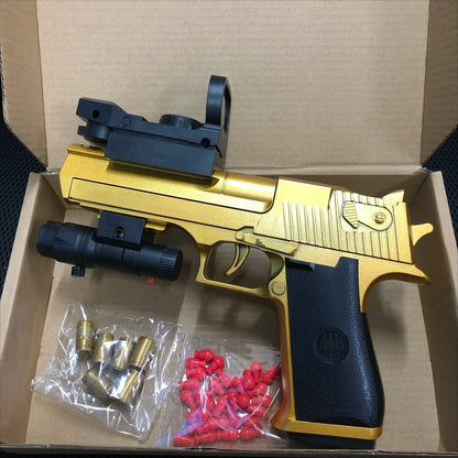 WHContinuous Fire Toy Gun Desert Eagle Mechanical Pistol Shell Ejection Decompression Toy Empty Hanging Soft Bullet Toy Gun Gift