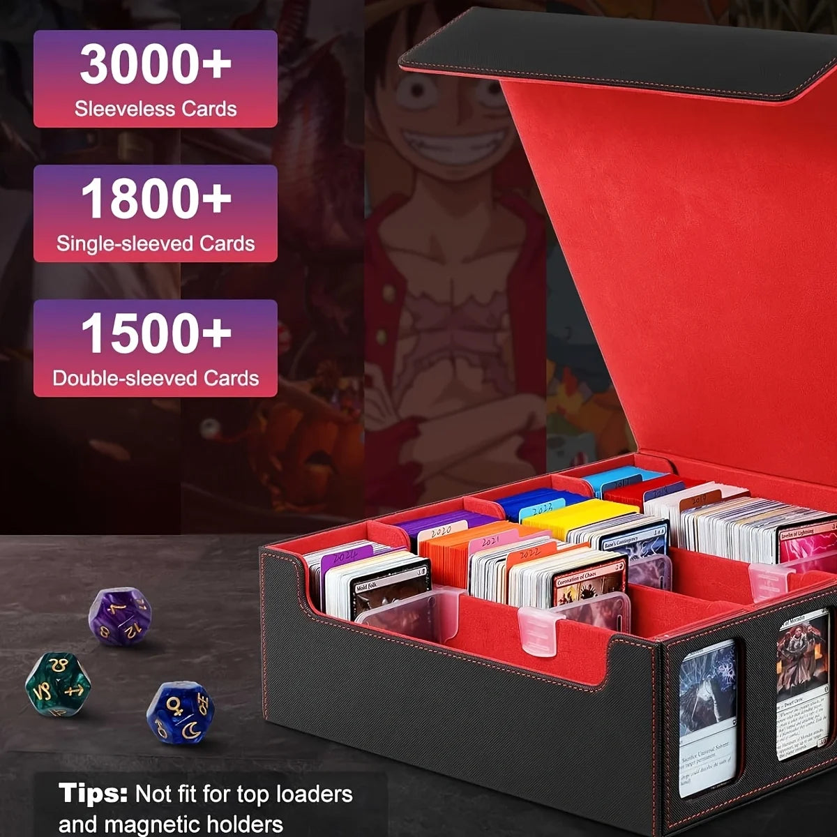 Trading Card Storage Box with Display; 4-Row Deck Case with Removable Lid; 2400+ Deck Box for with Removable Cover; Card Case Fits Magic TCG PTCG Sports Cards