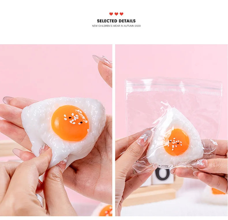 Egg Yolk Squishy Toy - Food-Safe Silicone Stress Ball, Kawaii Rice Ball Popping Fidget Sensory Toy for Anxiety & Focus