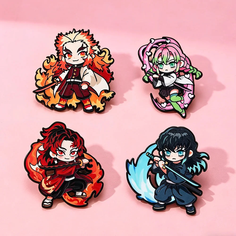 4/8Pcs Anime Demon Slayer Enamel Brooch Pins Kimetsu No Yaiba Character Tanjirou Nezuko Rengoku Metal Lapel Badge Cosplay Gift