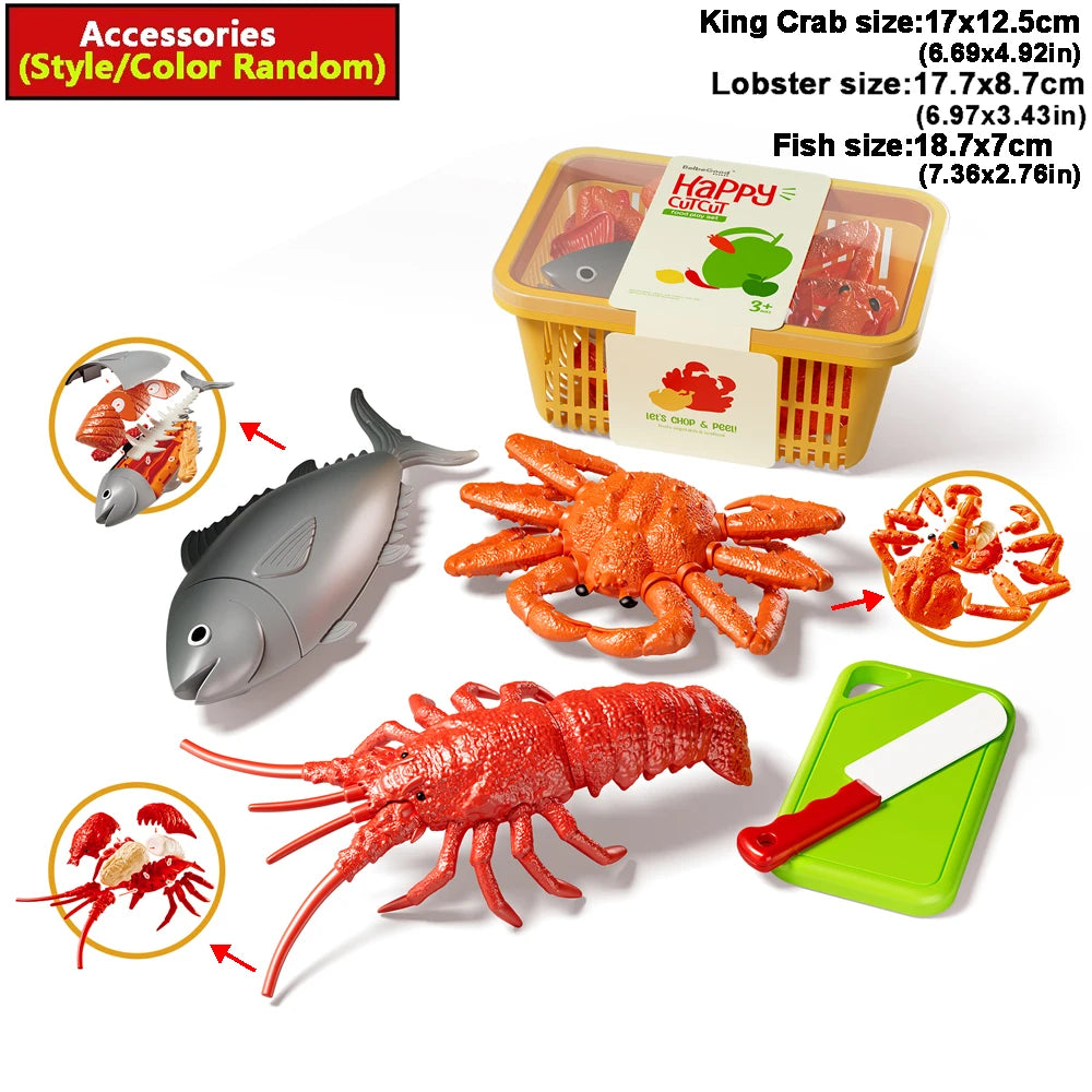 Simulation Lobster Emperor Crab Chicken Fish 3D DIY Assembly Toy Model Pretend Play Fruit Cutting Set Early Educational Gifts