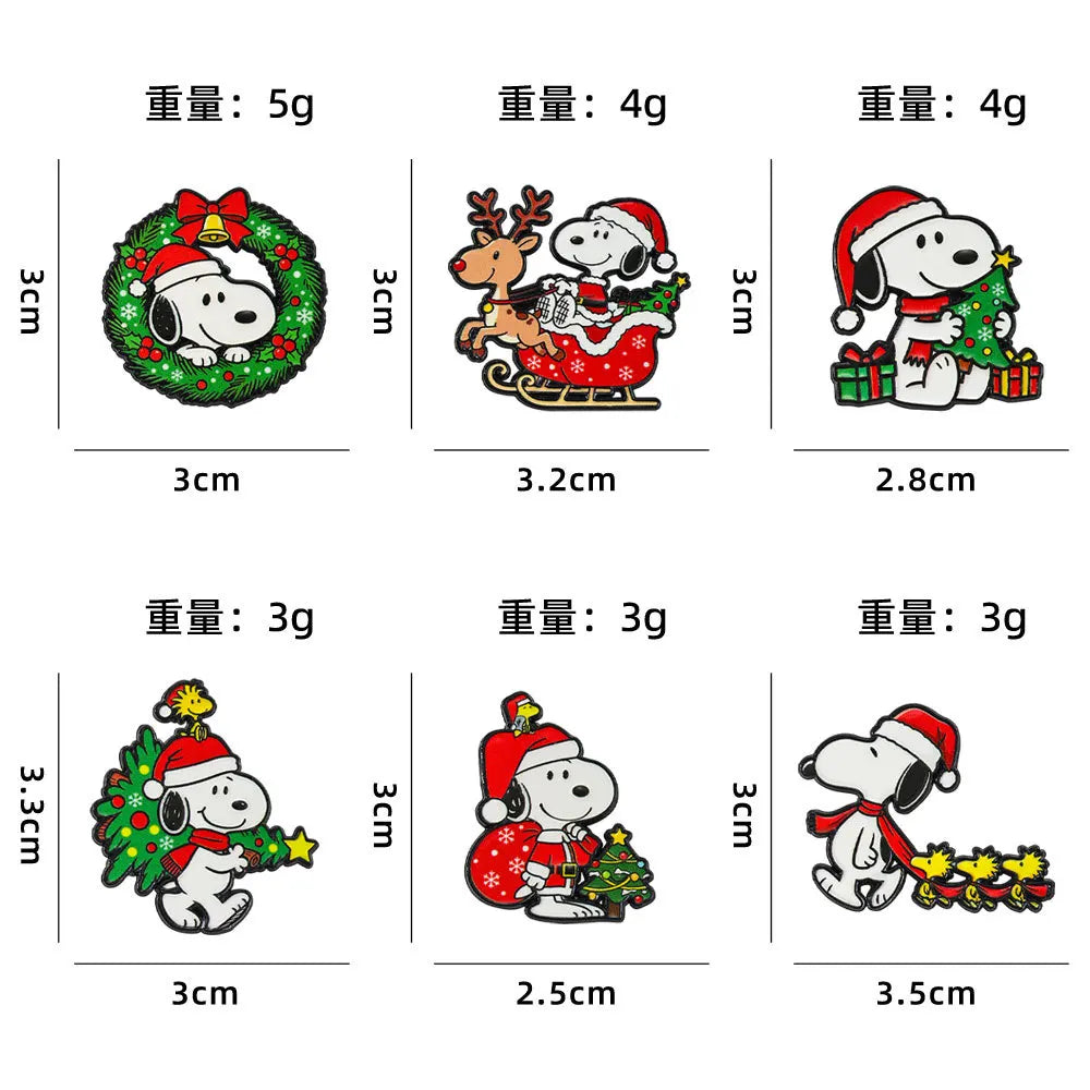6Pcs Cute Puppy Christmas Enamel Pins Santa Tree White Dog Animal Brooch Puppy Lapel Badge For Backpack Hat Xmas Holiday Gift