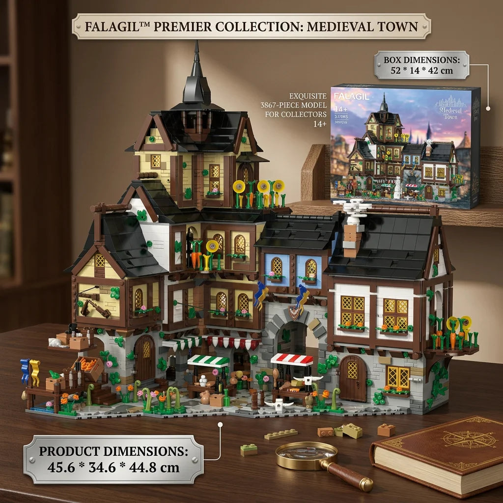 3867PCS Medieval Towns Buildings Blocks Street View Village Architecture Model Collect Display Assembly Toys Gift for Kid Adult