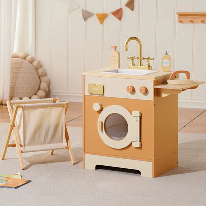 Robud Kids Wooden Play Kitchen All in One Corner Set Includes Oven Refrigerator Washer Perfect Birthday Gift for Little Chefs