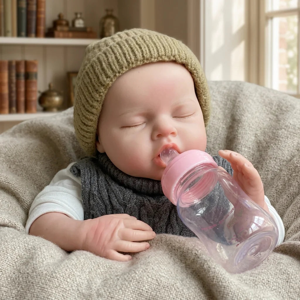 20 Inch Noah Full Body Silicone Reborn Doll Closed Eyes Sleeping Design Hand Painted Waterproof Lifelike Realistic Art Ornament for Holiday Birthday Gifts