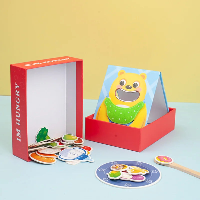 Parent child simulation teddy bear feeding game, early childhood education, baby's fine action, spoon training toy