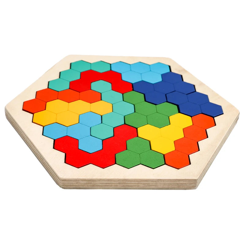 1 Set Wooden Blocks Puzzle Brain Teasers Toy Tangram Jigsaw Intelligence Colorful 3D Russian Blocks Montessori Educational