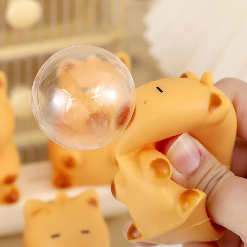 Funny Bubble Blow Squishy Toy Pop Out Squeeze Toys Cartoon Animal Panda Capybara Squishies Stress Relief Fidget Toy Party Gift