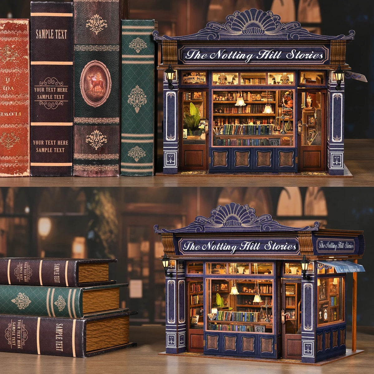 Notting Hill Book Nook 3D Wooden Puzzle DIY Love Bookstore Handmade Bookshelf Dollhouse Model Decorative Bookend Building Ki
