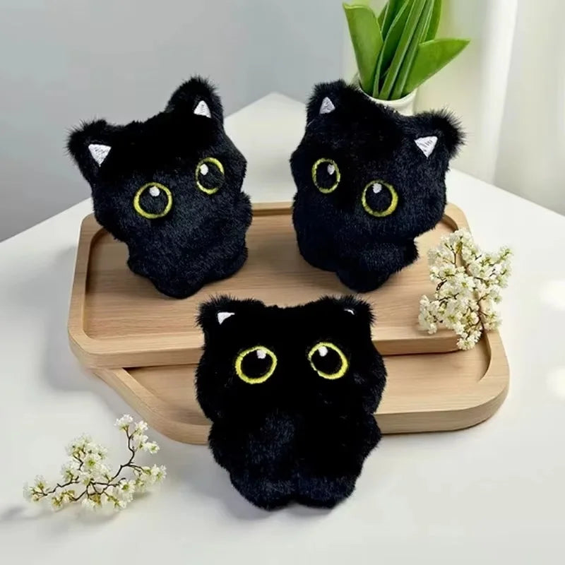 New Kawaii Big Eyes Cat Plush Doll With Scarf Black Cat Keychain Bag Pendant Cartoon Kitten Ornament Holiday Gift For Dear