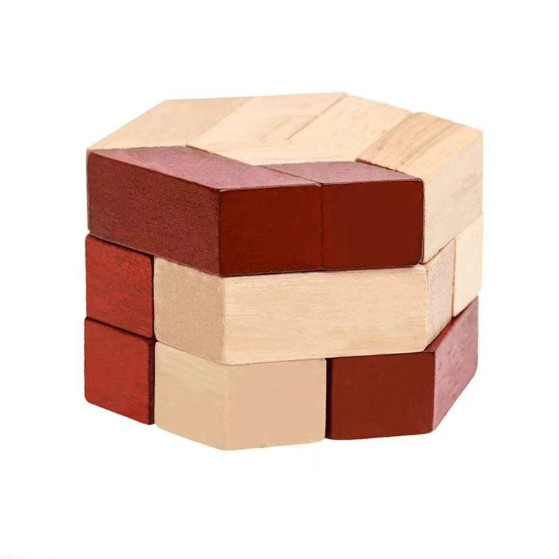 Wooden 3D Puzzle Hexagonal IQ Logic Training Brain Teaser Mind Challenge Montessori Educational Gifts For Kids Boys Girls