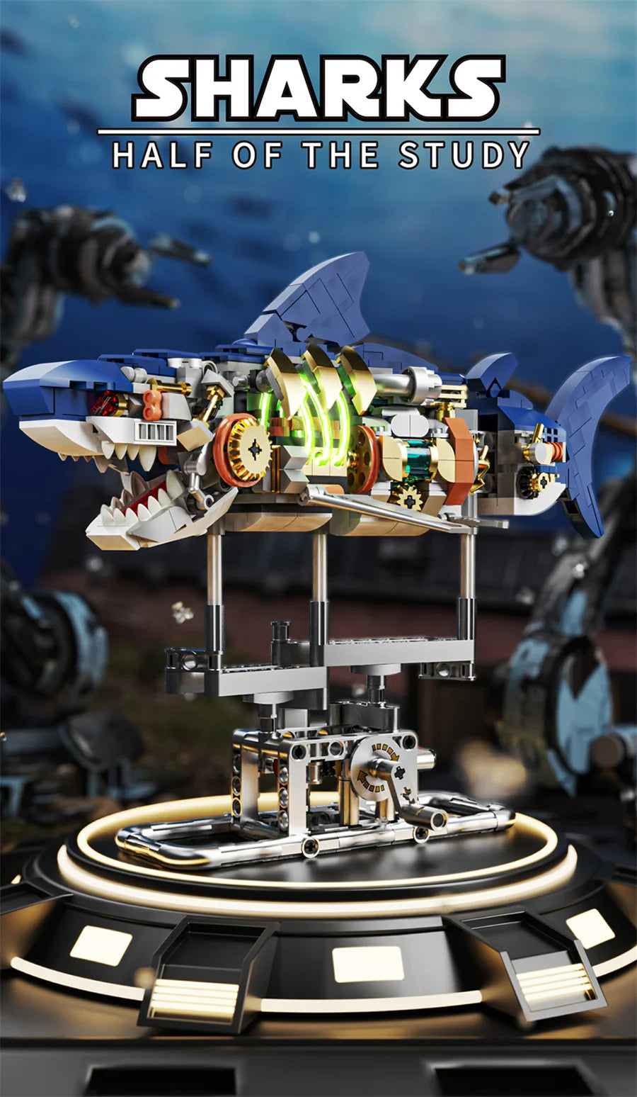 Mechanical Shark Building Set, Sea Life Crocodile Parrot Mantis Frog Manta Ray Building Blocks Light, Animal Toys Gift for Kid