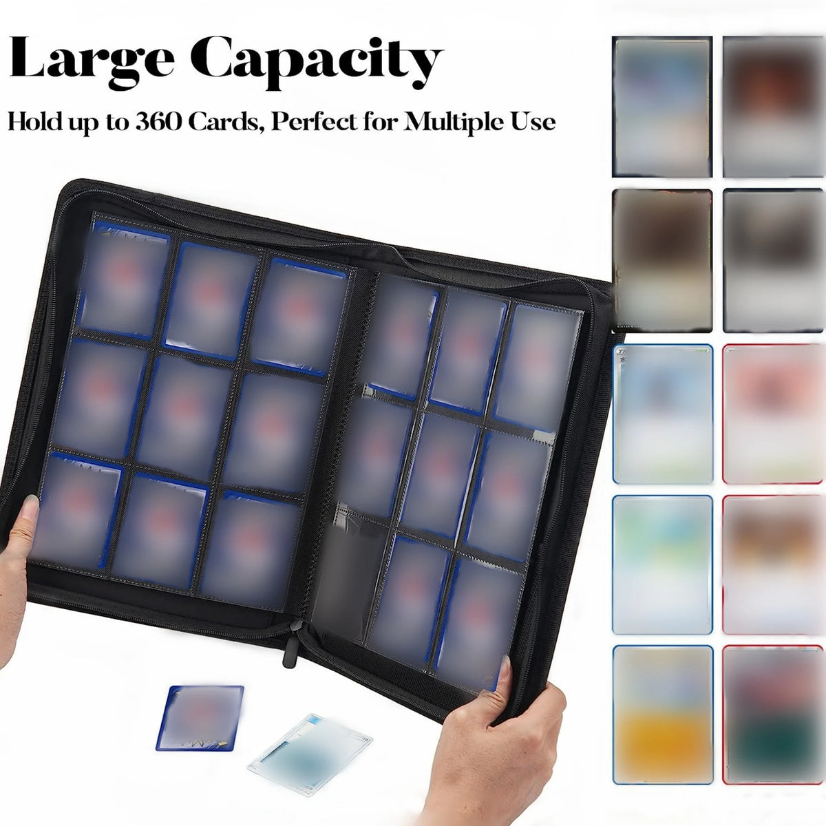 9 Pocket Zipper Card Binder, 360 Trading Card Holder Book, Premium PU Cover Zip Binder for Cards, Durable Side Loading Card
