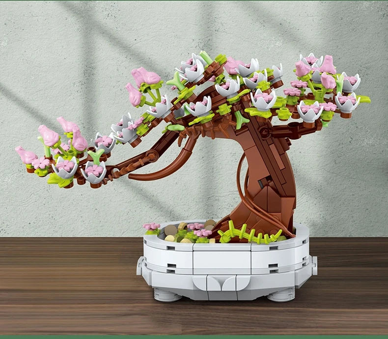 462PCS Bonsai Building Block Flower Creative Plant Cherry Blossom Tree Potted Bouquet DIY  Home Decoration Gifts Toys