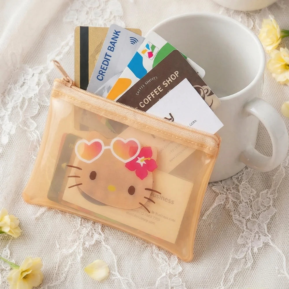 Genuine Sanrio Hello Kitty PVC Wallet Cartoon KT Cat Transparent Waterproof Card Holder Travel Portable Storage Pouch lady Gift