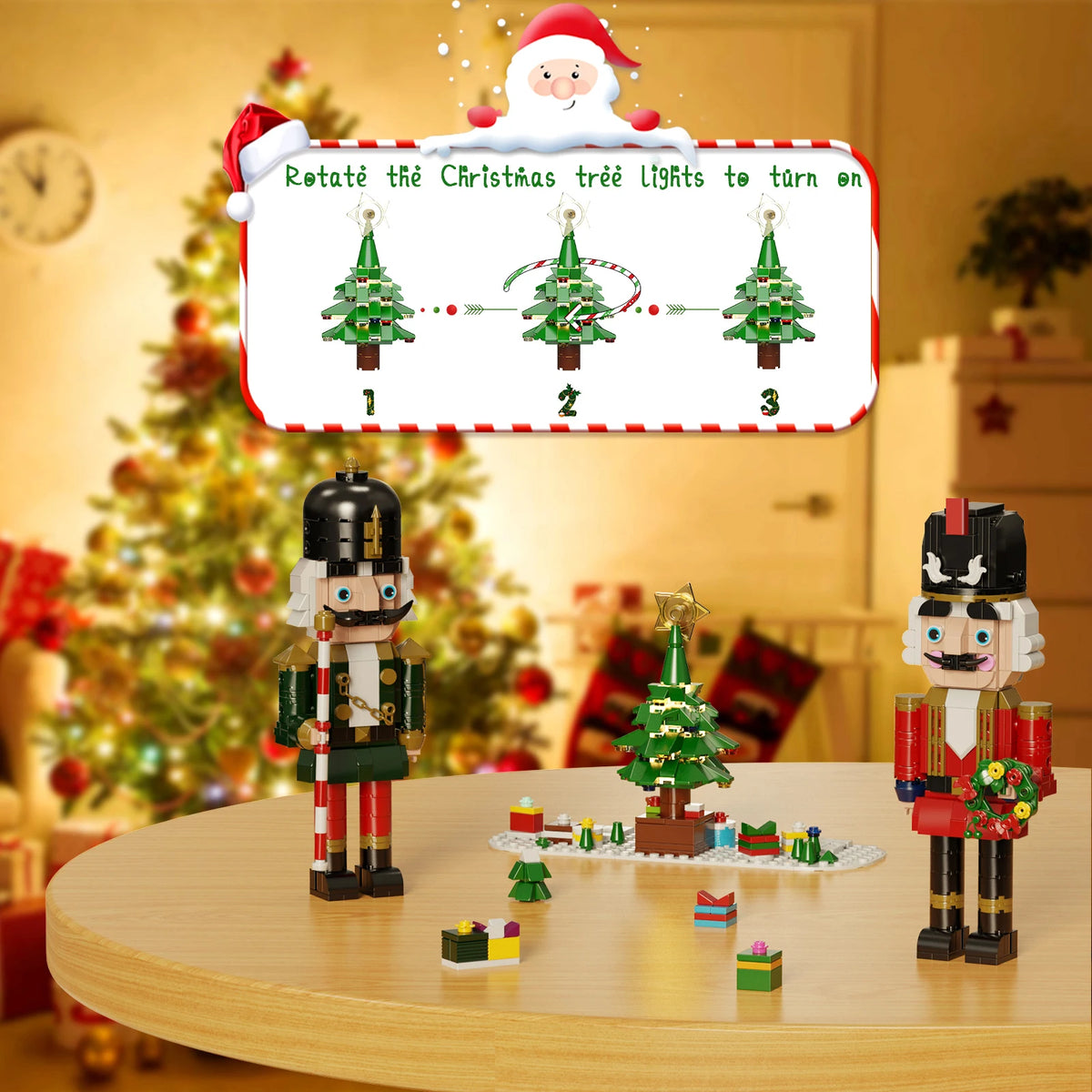 Christmas Nutcracker Building Blocks Set Contains Christmas Tree Wreath Cane Model Home Decoration Collectible Gifts for Adults